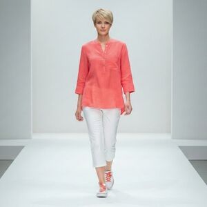 Coral Tunic Top with White Pants
